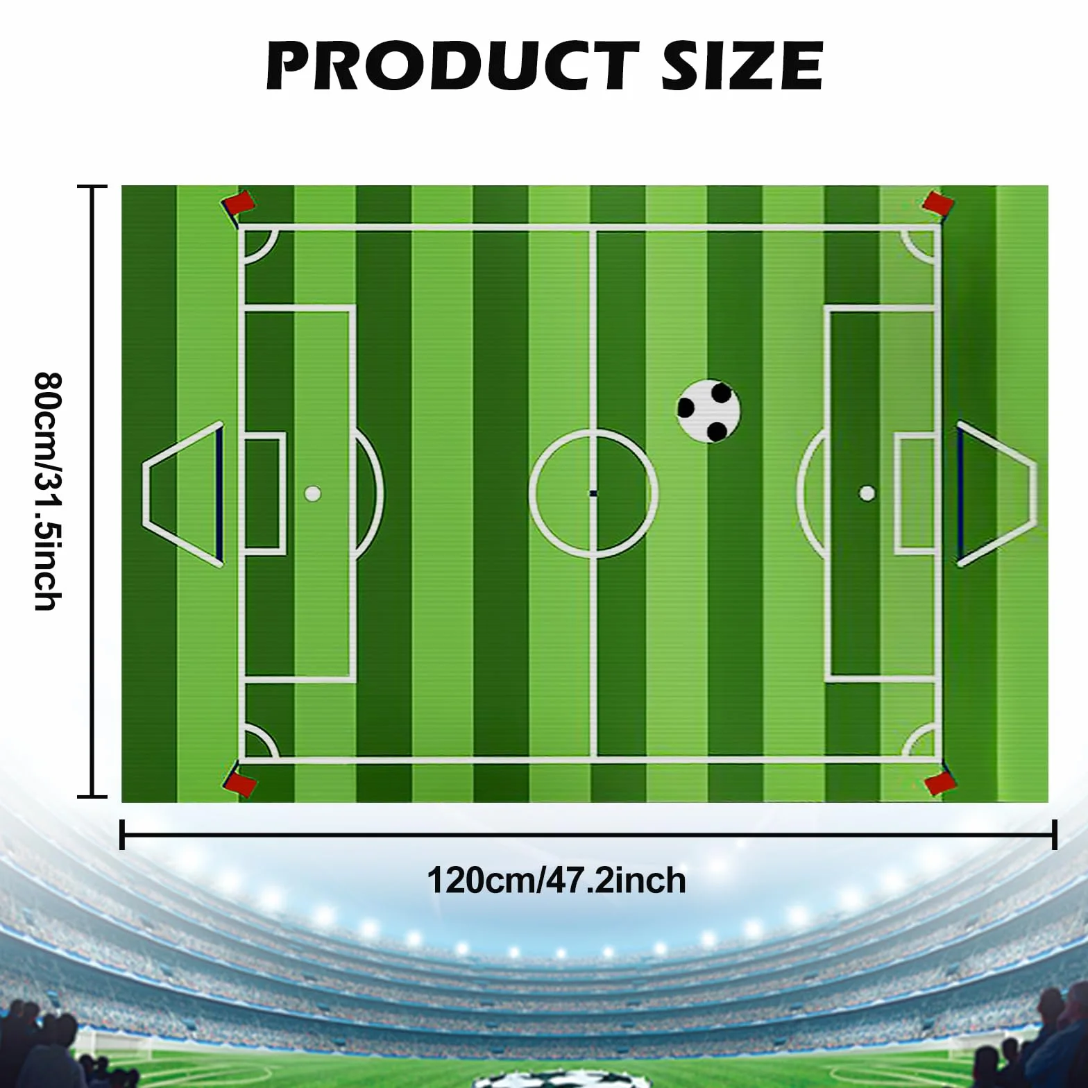 Tapis Chambre Enfant 80x120 CM Football Lavable Anti Derapant Vert