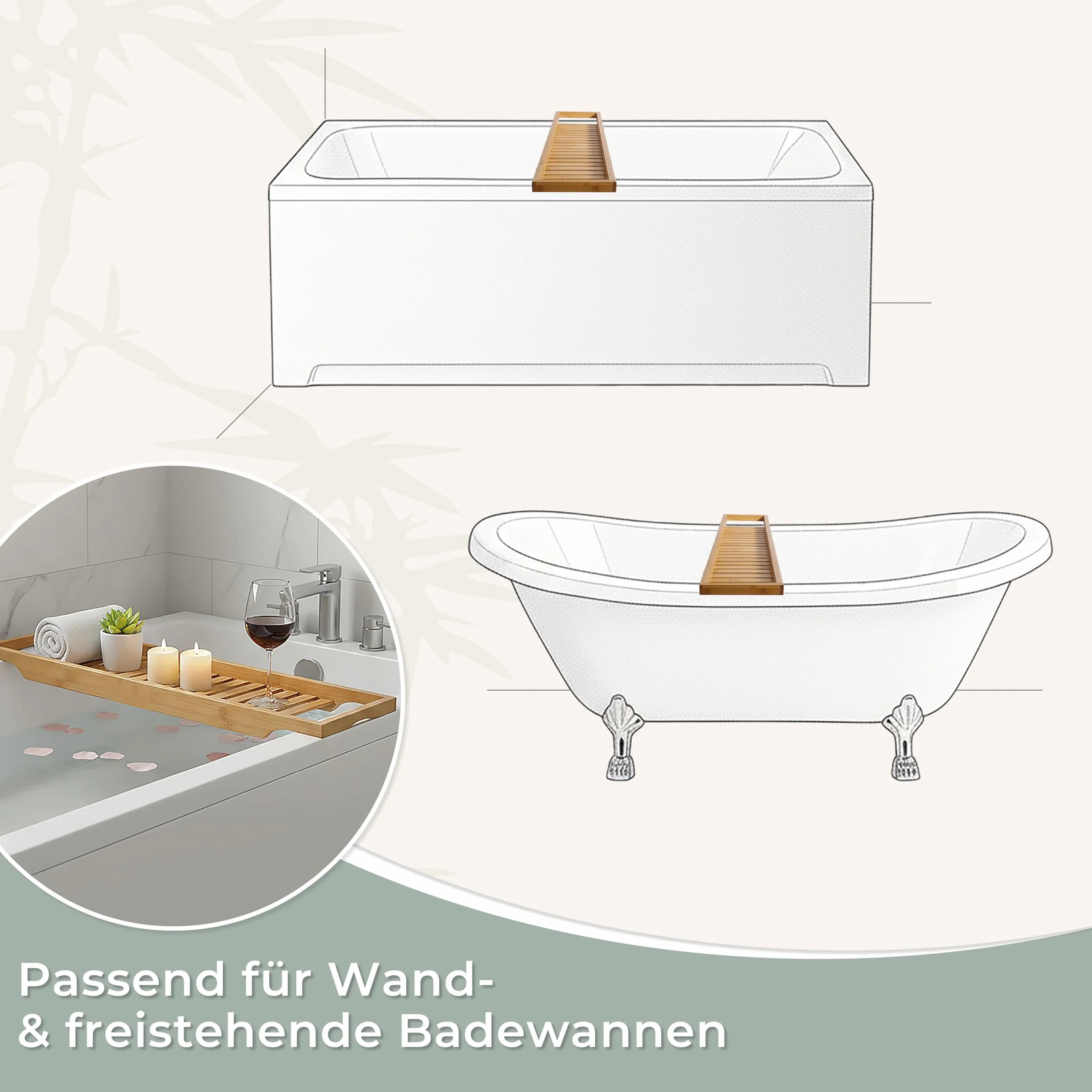 Torrex 30540 Tablette de Bain en Bambou Plateau 74 x 15 x 3,5 cm