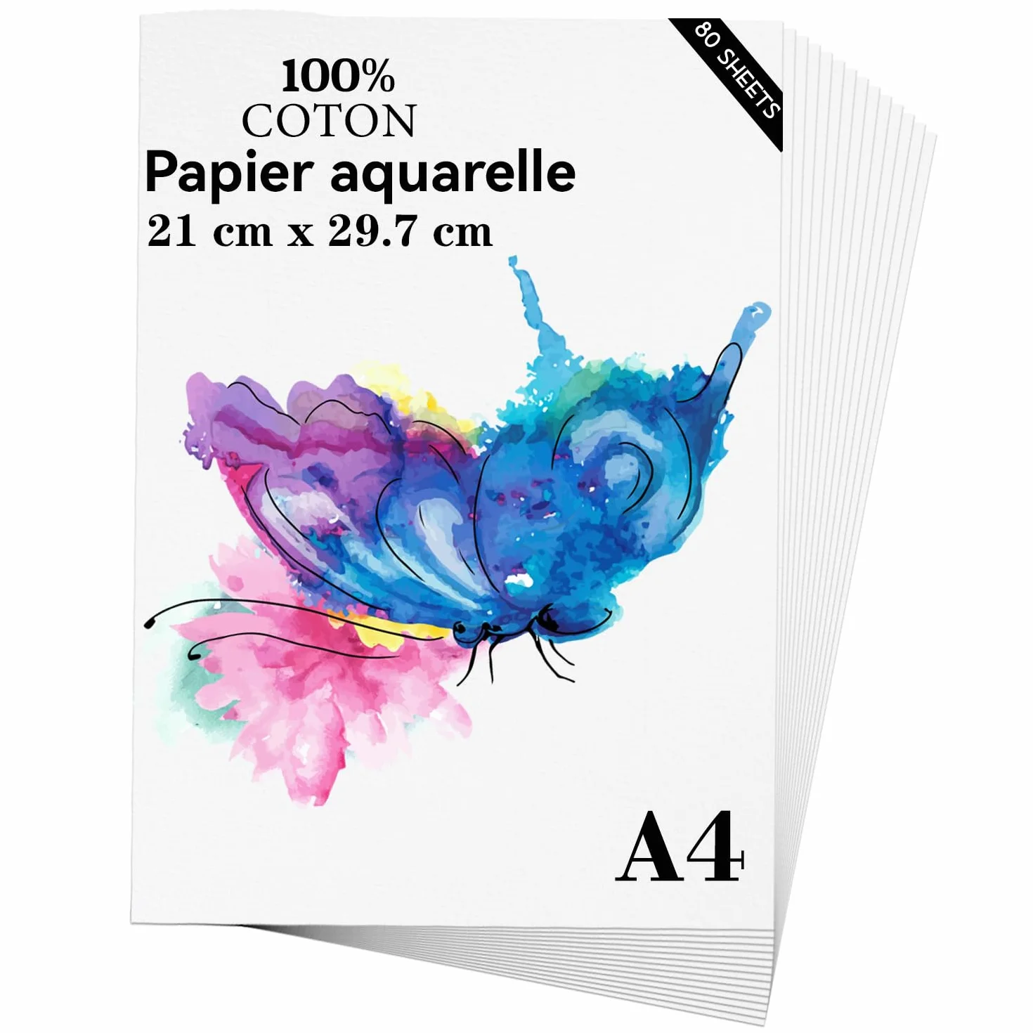 Papiers aquarelle A4 300g/m² 80 feuilles coton naturel grain moyen pour artistes