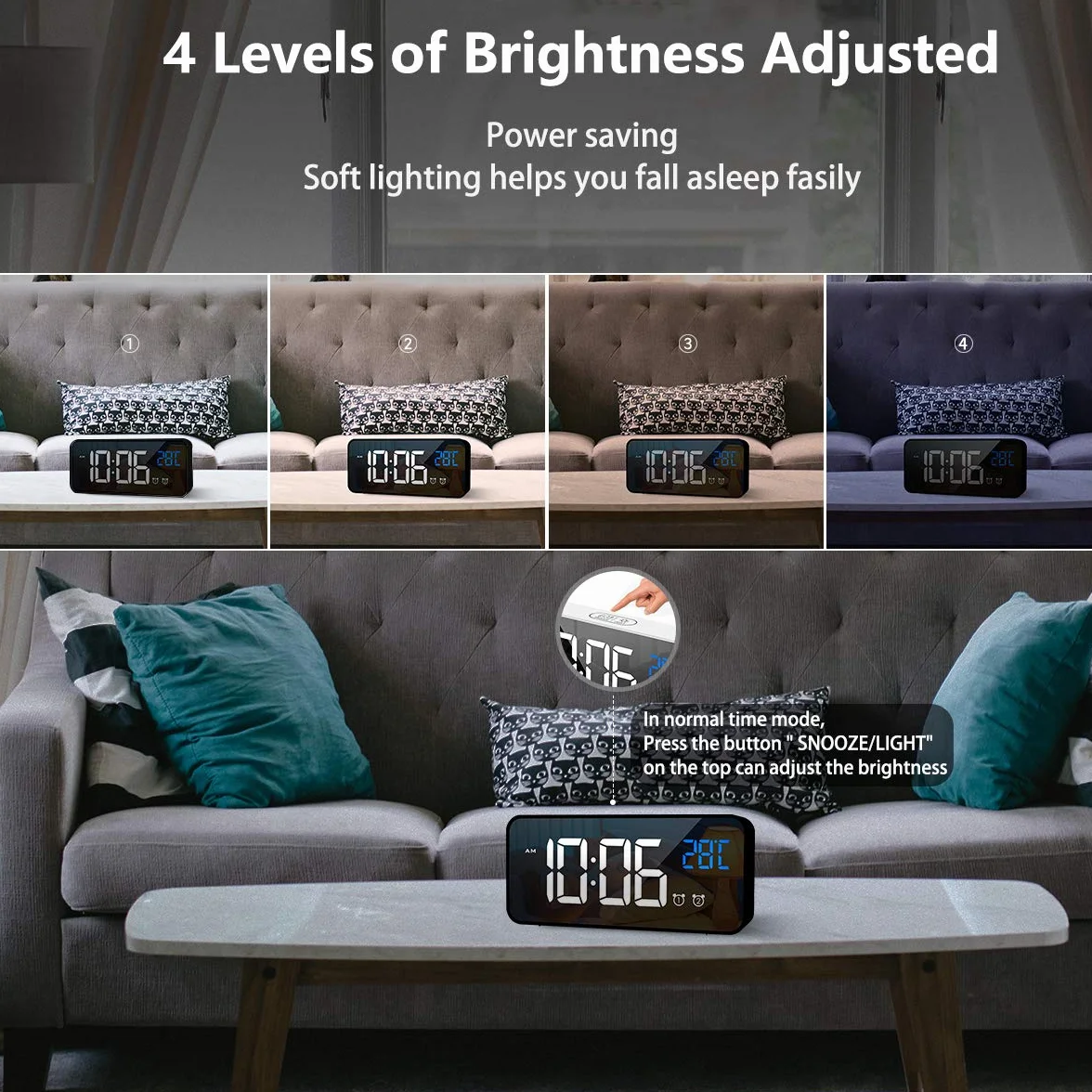 LATEC Réveil Numérique LED avec Snooze et Chargeur USB Noir