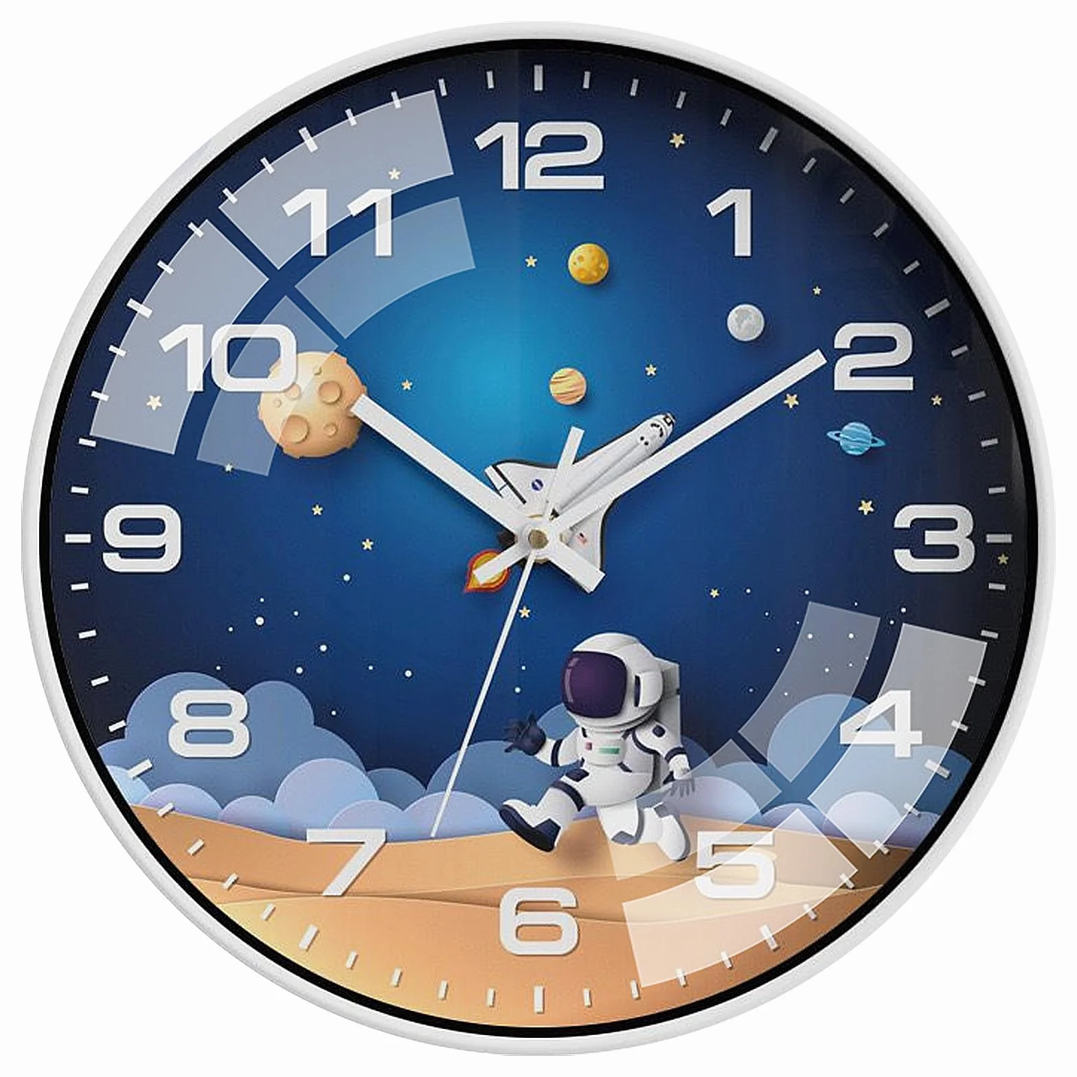 Horloge Murale Enfants 30cm Silencieuse Astronaute Ronde Chambre