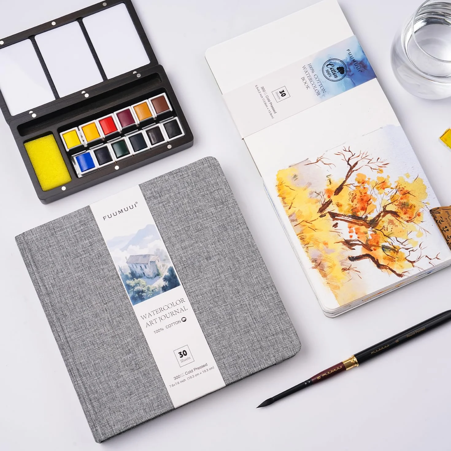Carnet de Croquis Aquarelle Coton 19x19cm 30 Feuilles 300 g/m² Sans Acide Papier Aquarelle