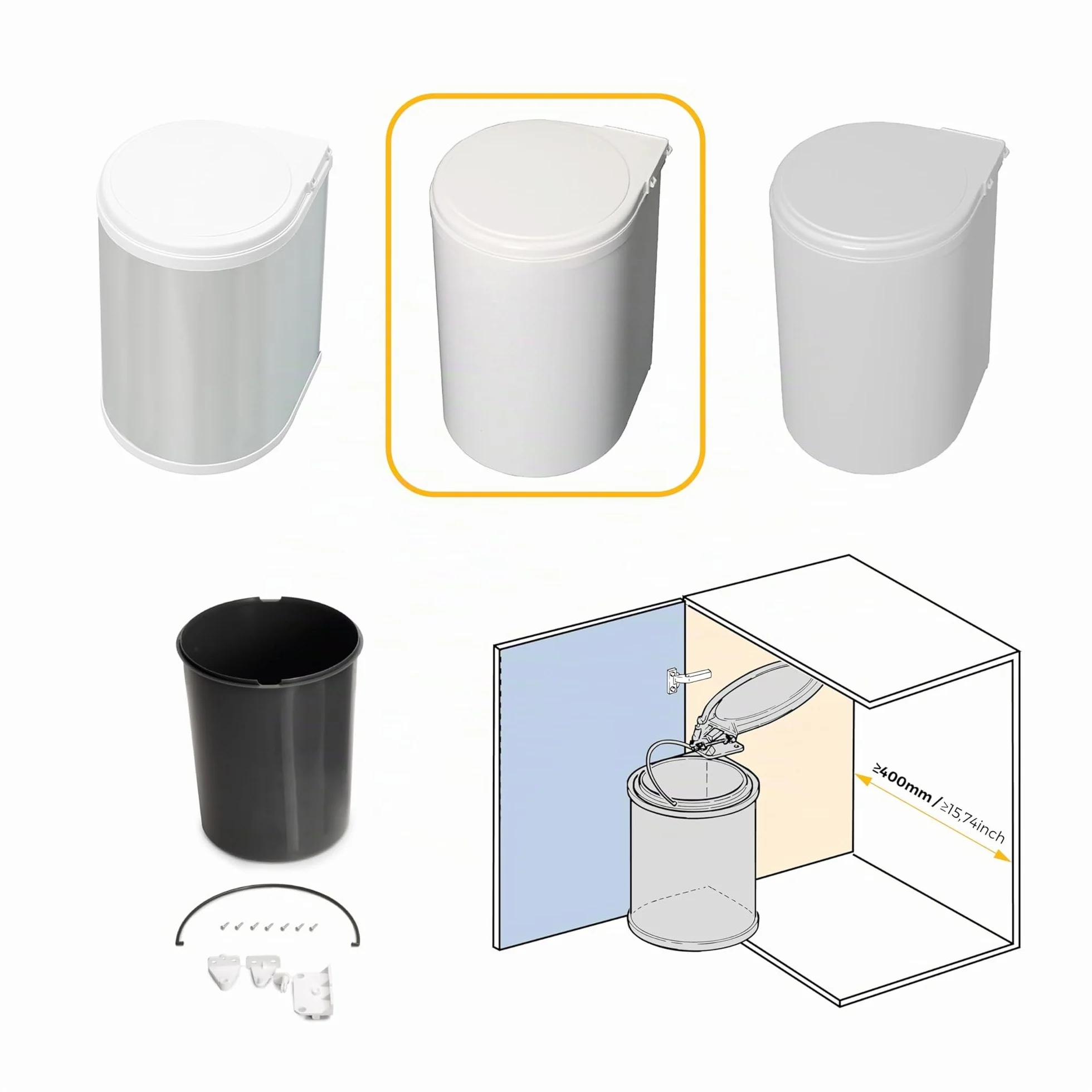 Emuca Poubelles de Porte de Meuble 13L avec Couvercle Automatique Plastique Blanc