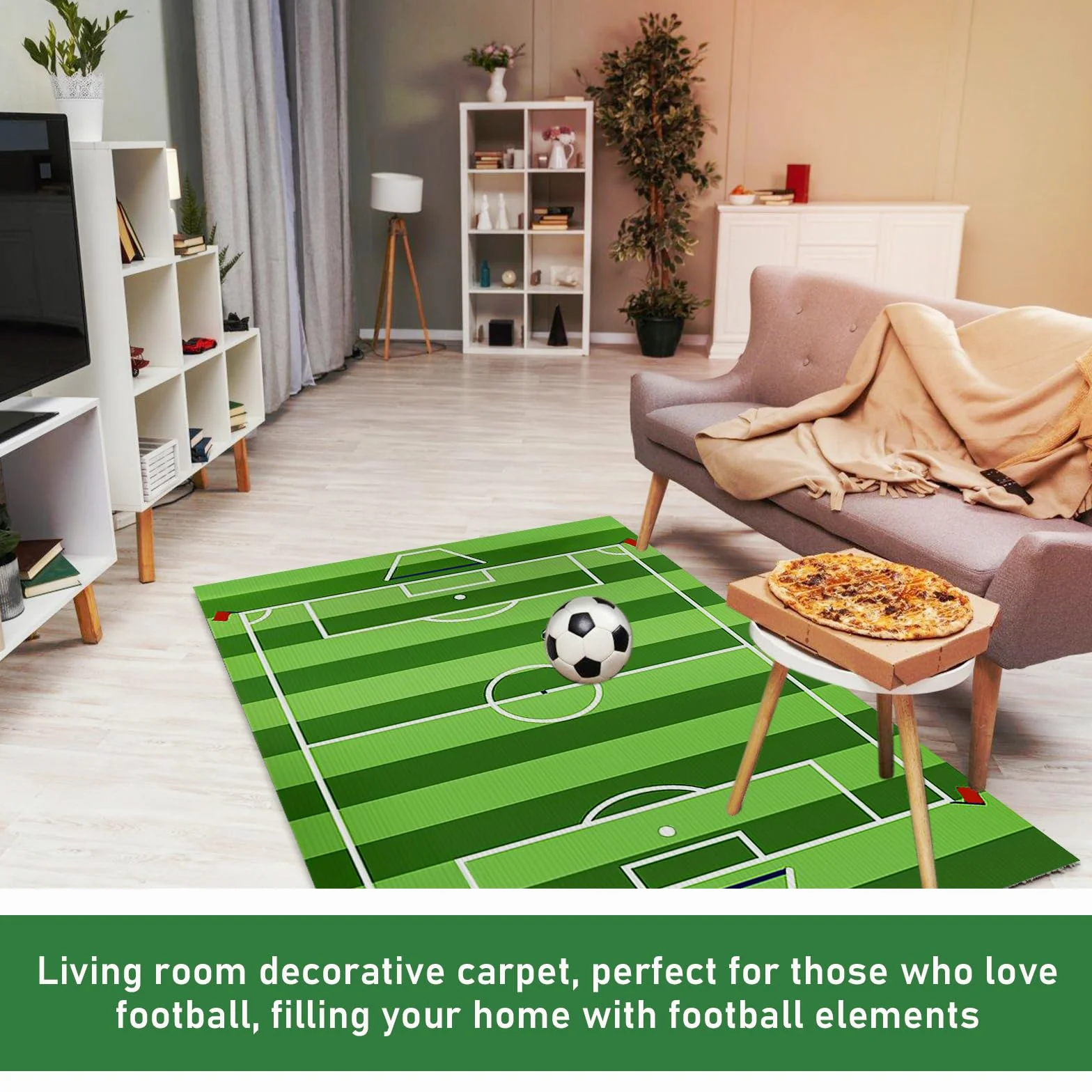 Tapis Chambre Enfant 80x120 CM Football Lavable Anti Derapant Vert
