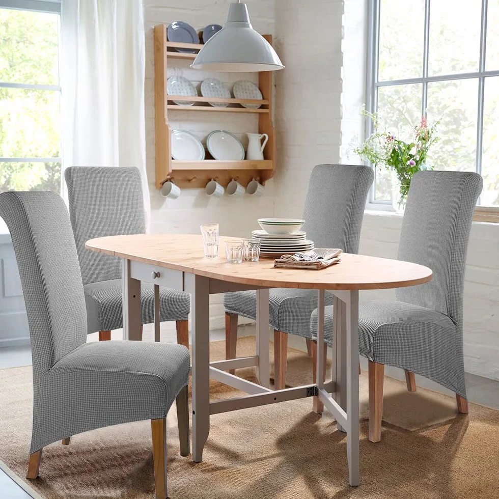 Housse de Chaise 4 Pièces Salle à Manger Jacquard Extensible XL Lavable Couverture de Chaise Universelle Gris