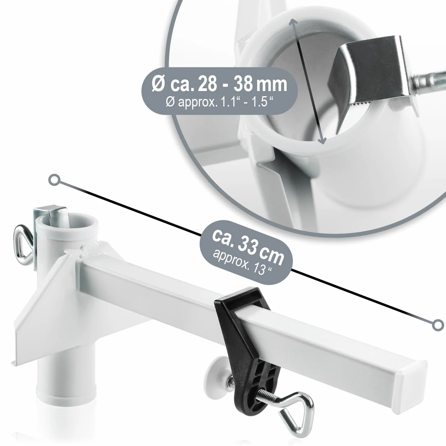 Com-Four Porte-Parasol en Métal Support de Balcon pour Parasols Extra Large Blanc