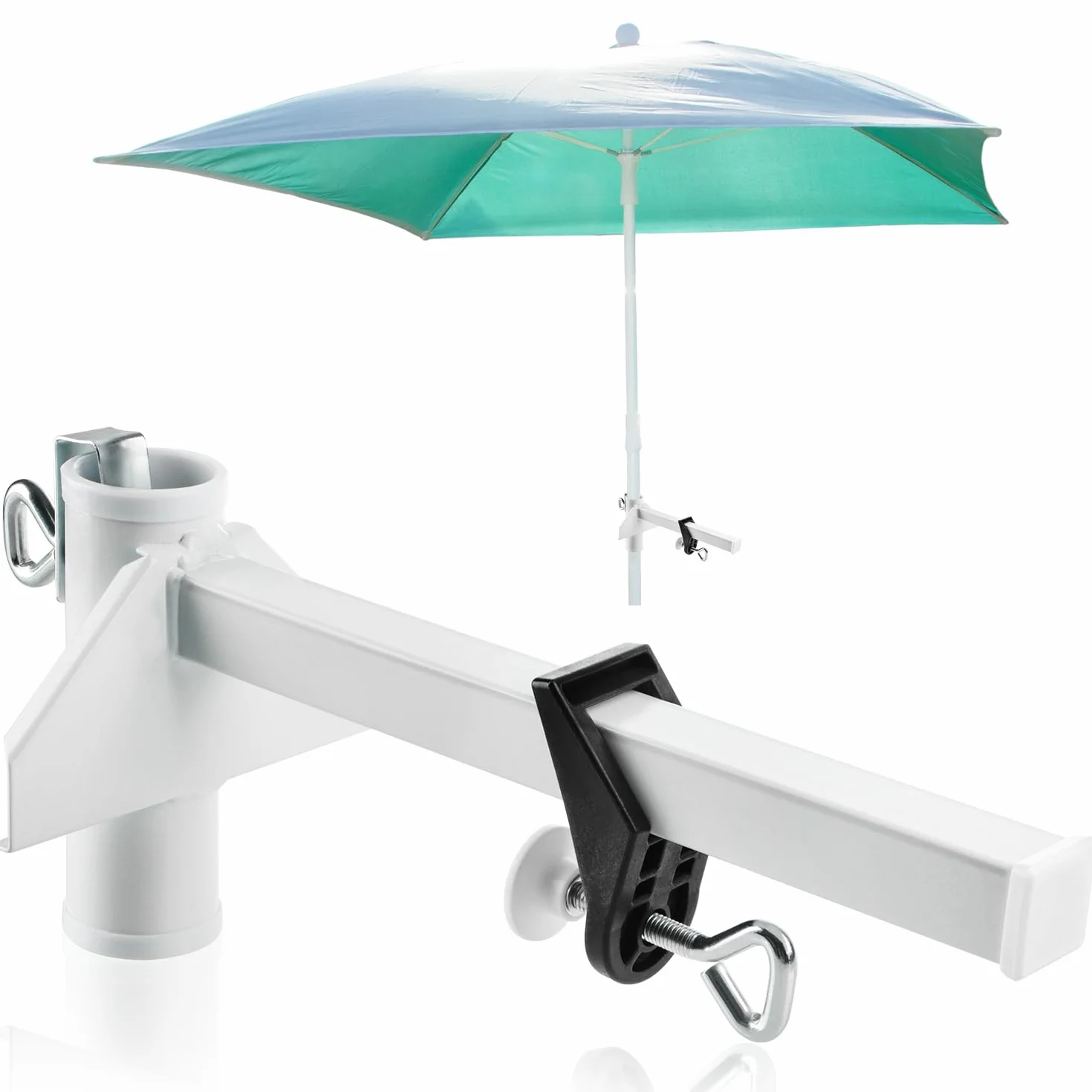 Com-Four Porte-Parasol en Métal Support de Balcon pour Parasols Extra Large Blanc
