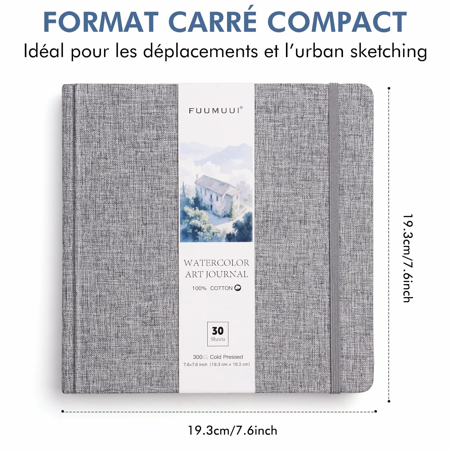 Carnet de Croquis Aquarelle Coton 19x19cm 30 Feuilles 300 g/m² Sans Acide Papier Aquarelle