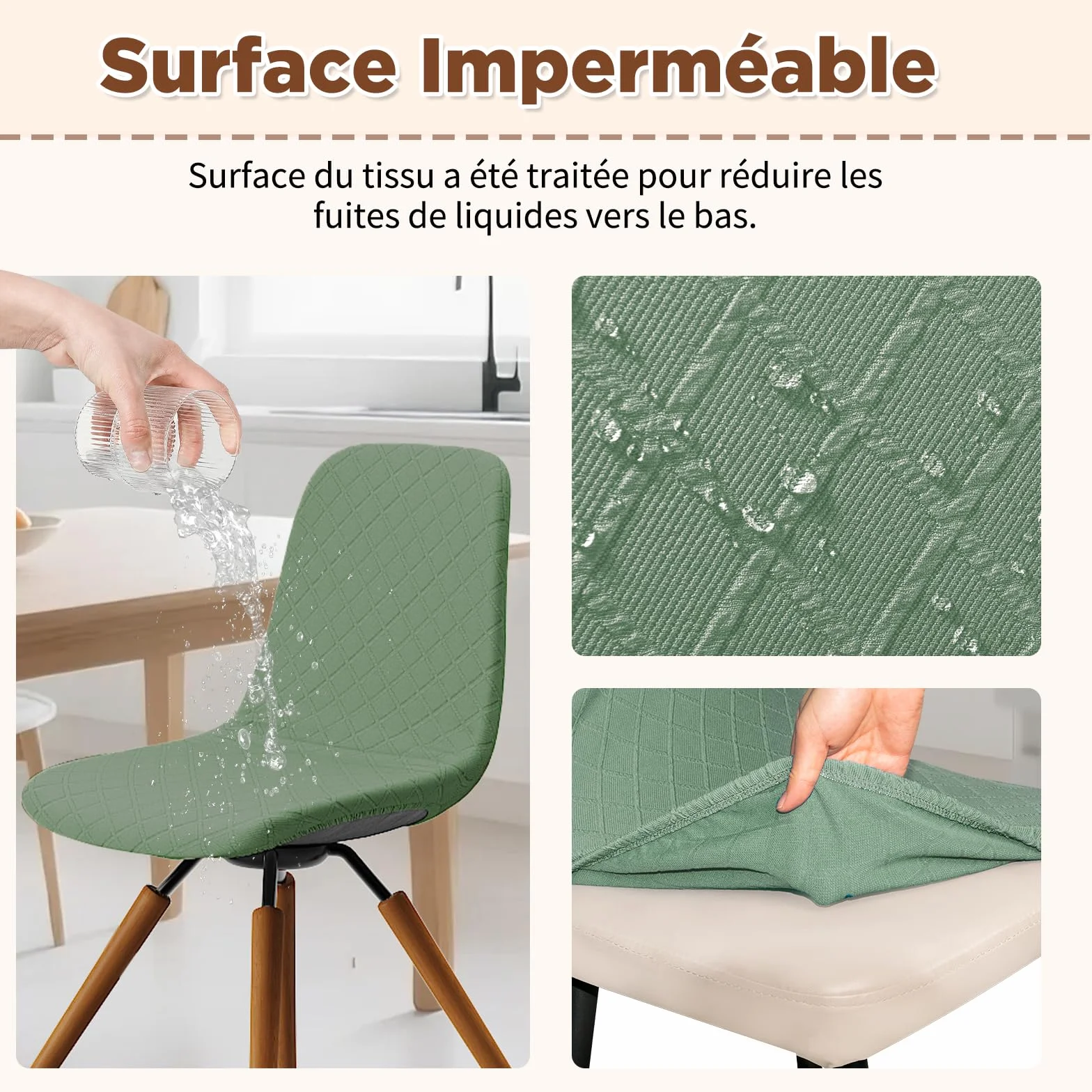 Dioxide Housse de Chaise de Salle à Manger Imperméable 4PCS, Chaise de Cuisine Extensible, Couvre Chaise Moderne Lavable, Décor de Cuisine Maison (Vert)