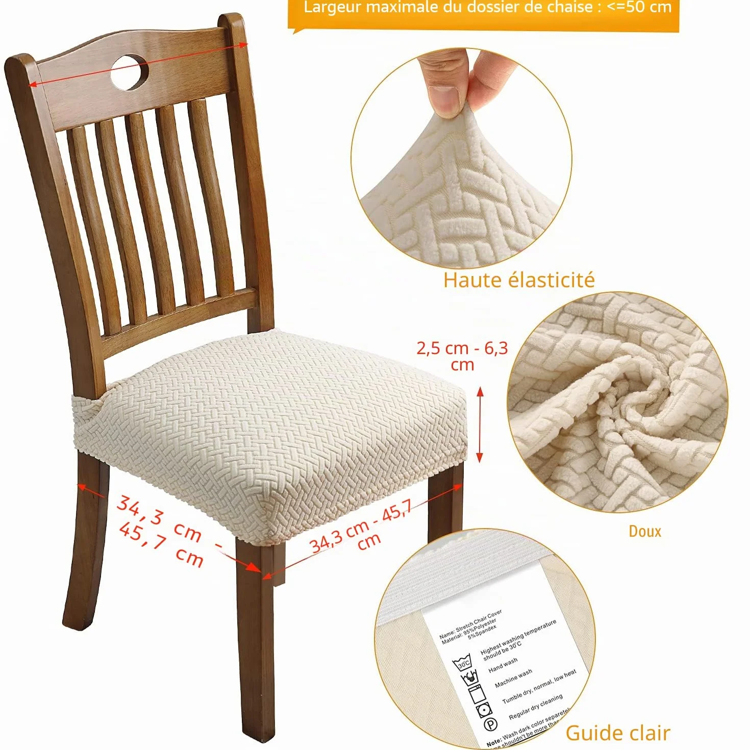 Fuloon Housse de Chaise Extensibles en Jacquard Beige Amovibles et Lavables