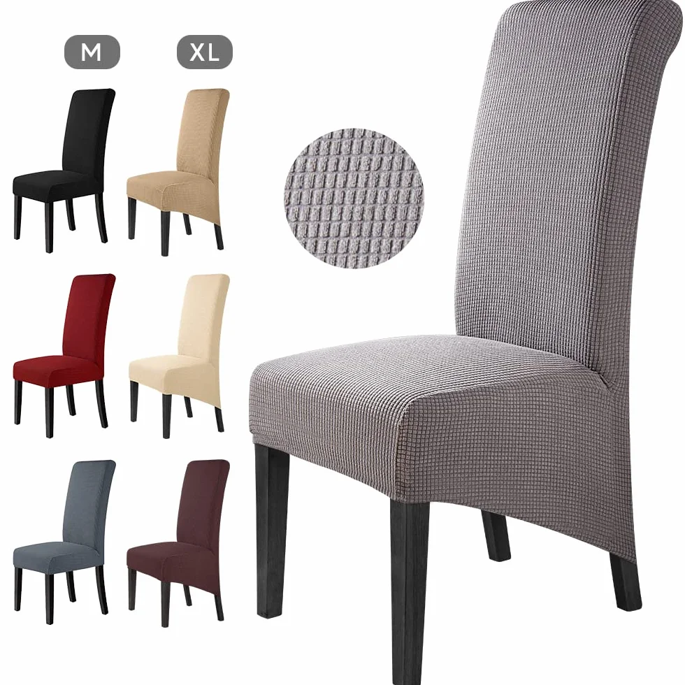 Housse de Chaise 4 Pièces Salle à Manger Jacquard Extensible XL Lavable Couverture de Chaise Universelle Gris