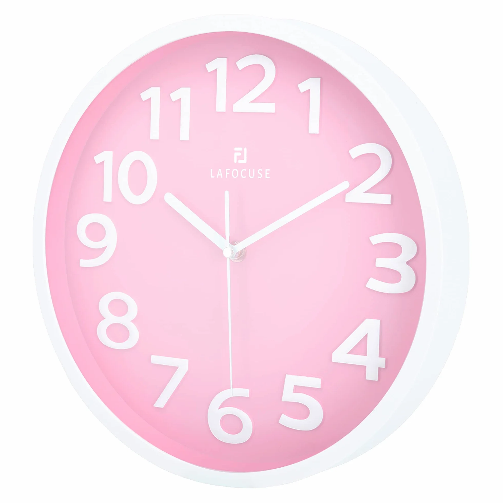 Lafocuse Horloge Murale Rose Fille 30cm Grande Chiffres 3D Silencieuse Pendule Murale Moderne