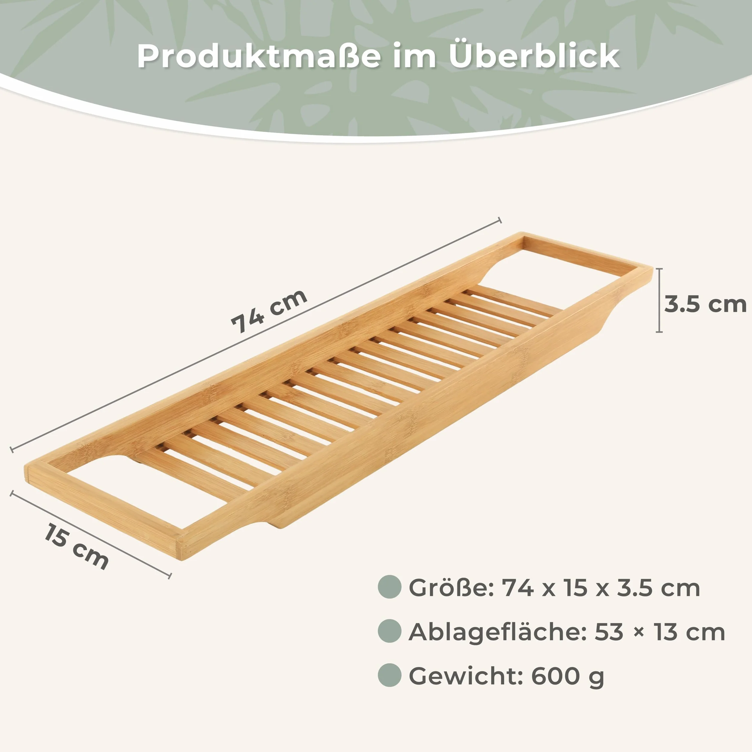 Torrex 30540 Tablette de Bain en Bambou Plateau 74 x 15 x 3,5 cm