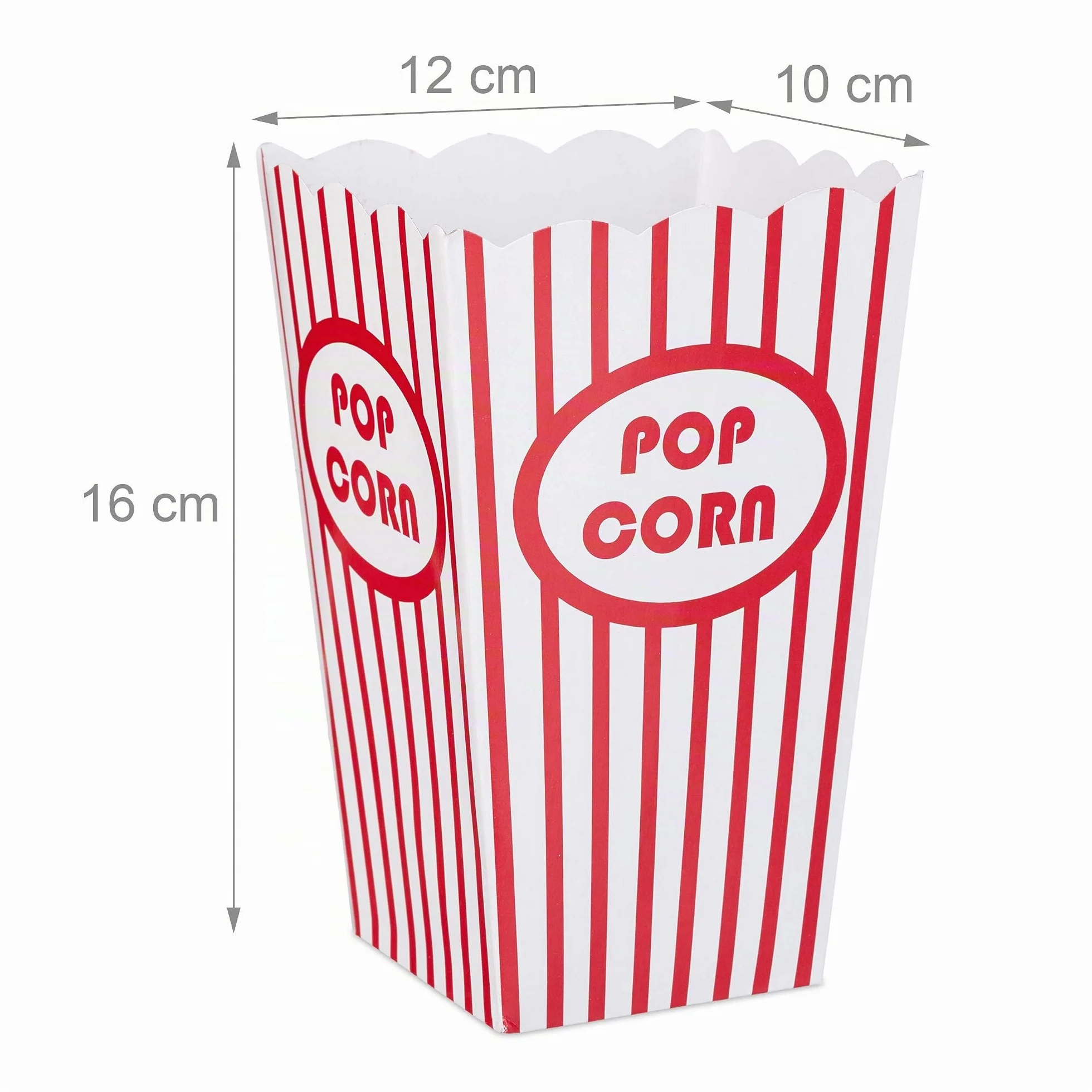 Relaxdays Boîtes à Pop-Corn Lot de 48, Carton Blanc-Rouge, Rétro