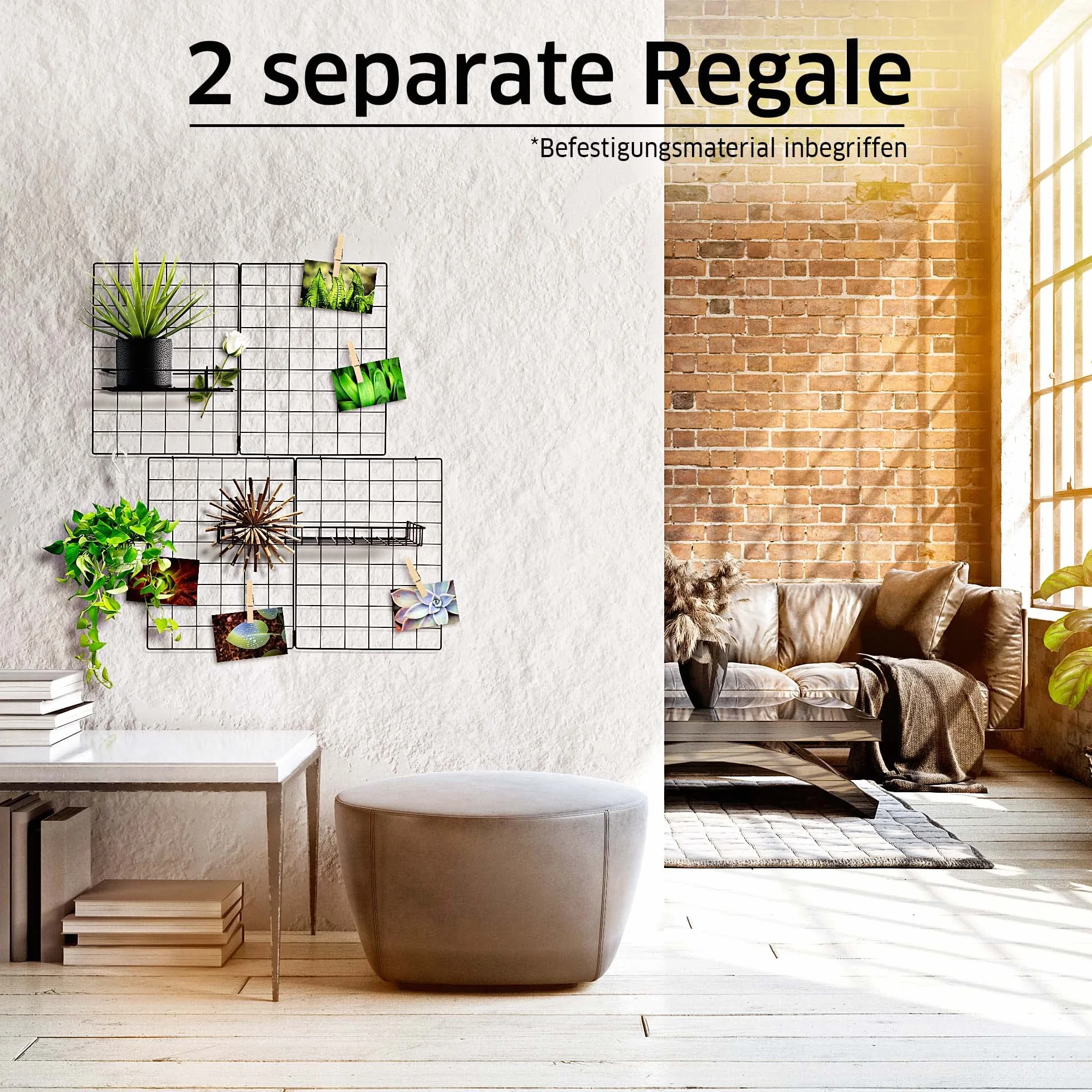 Gadgy Set de 2 Grilles Murales Métal Noir 60,5 x 79,5 cm - Organisateur Mural pour Bureau