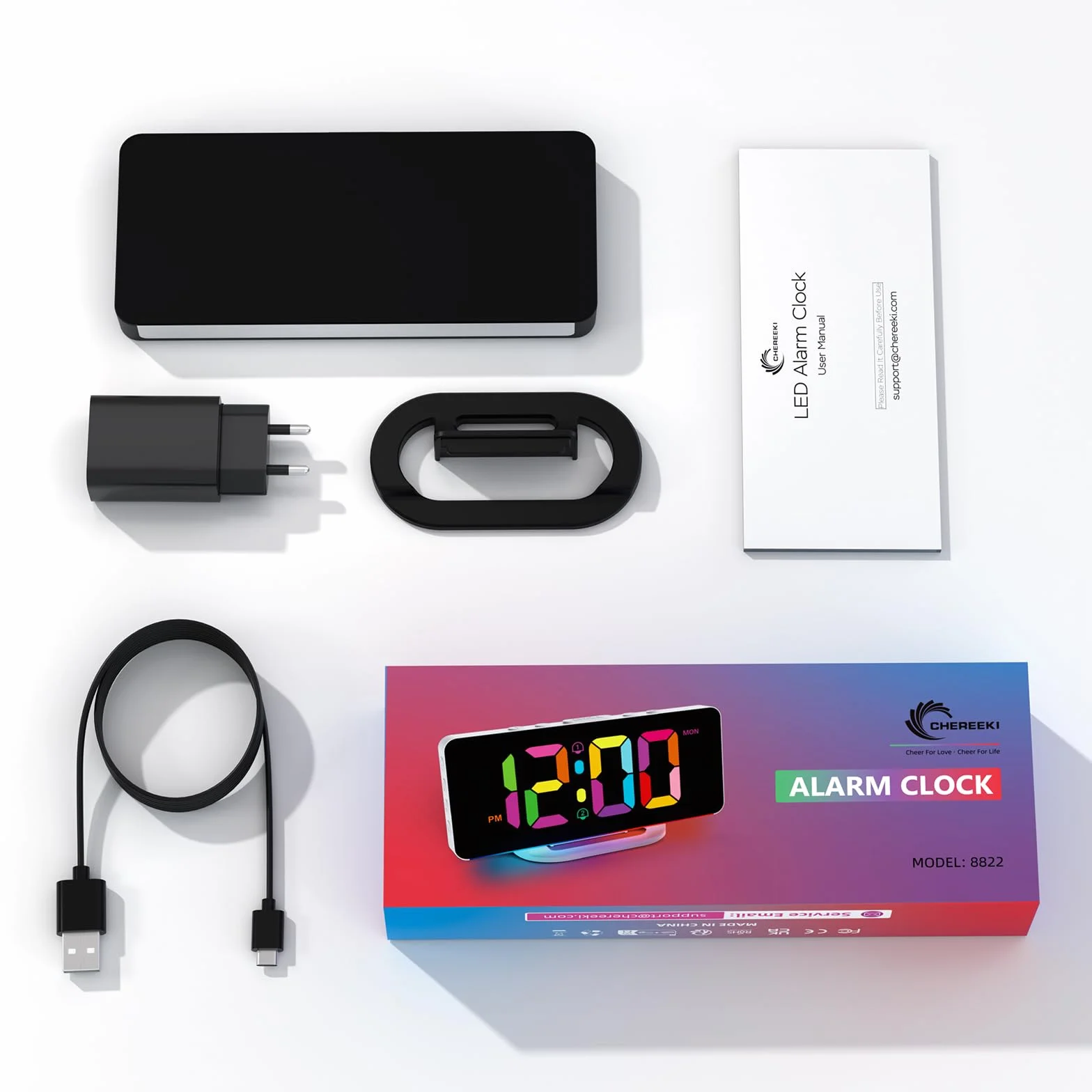 CHEREEKI Réveil Numérique 2 Alarmes Snooze 10 Modes Éclairage Nocturne RGB LED 11 Couleurs Port USB Jour Semaine