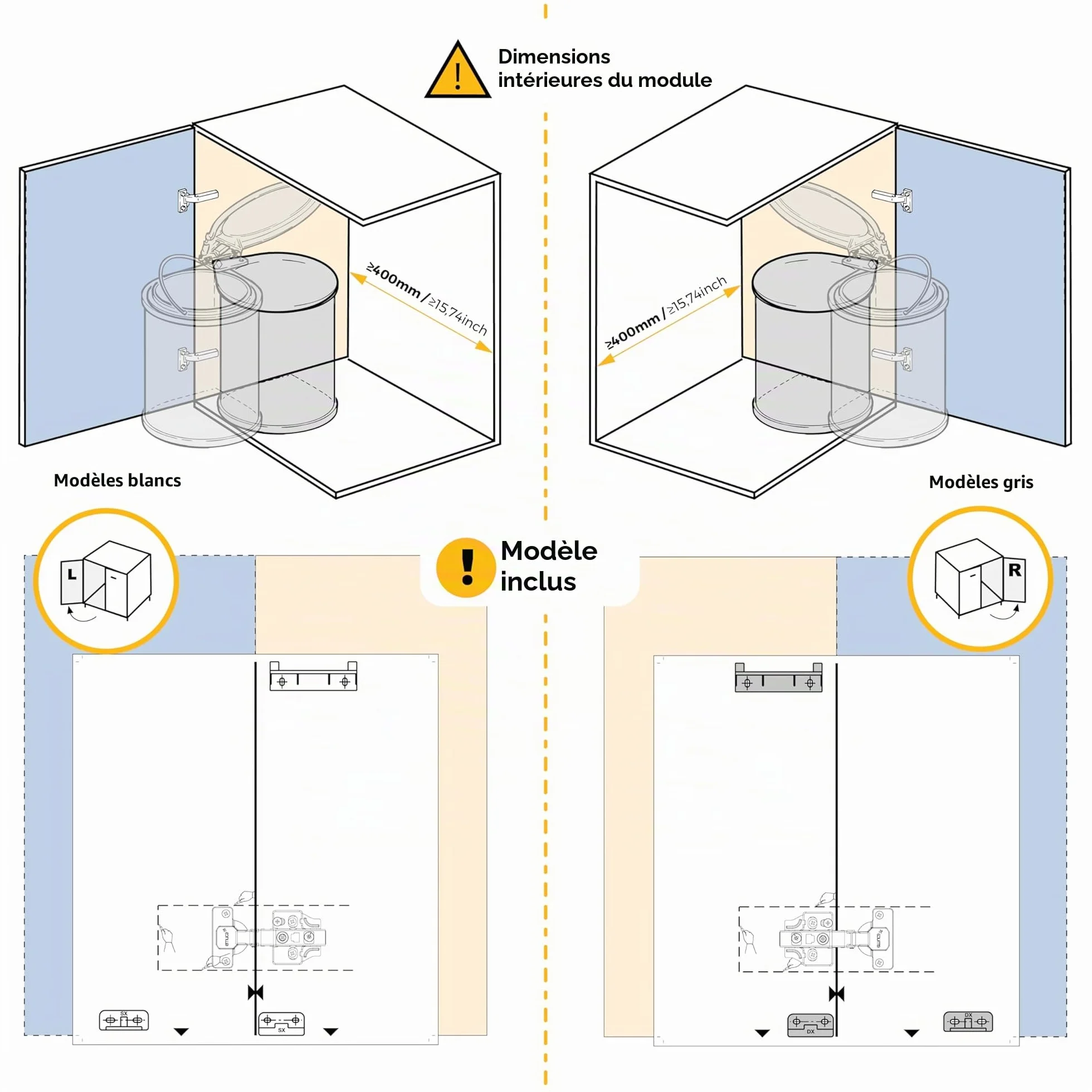 Emuca Poubelles de Porte de Meuble 13L avec Couvercle Automatique Plastique Blanc