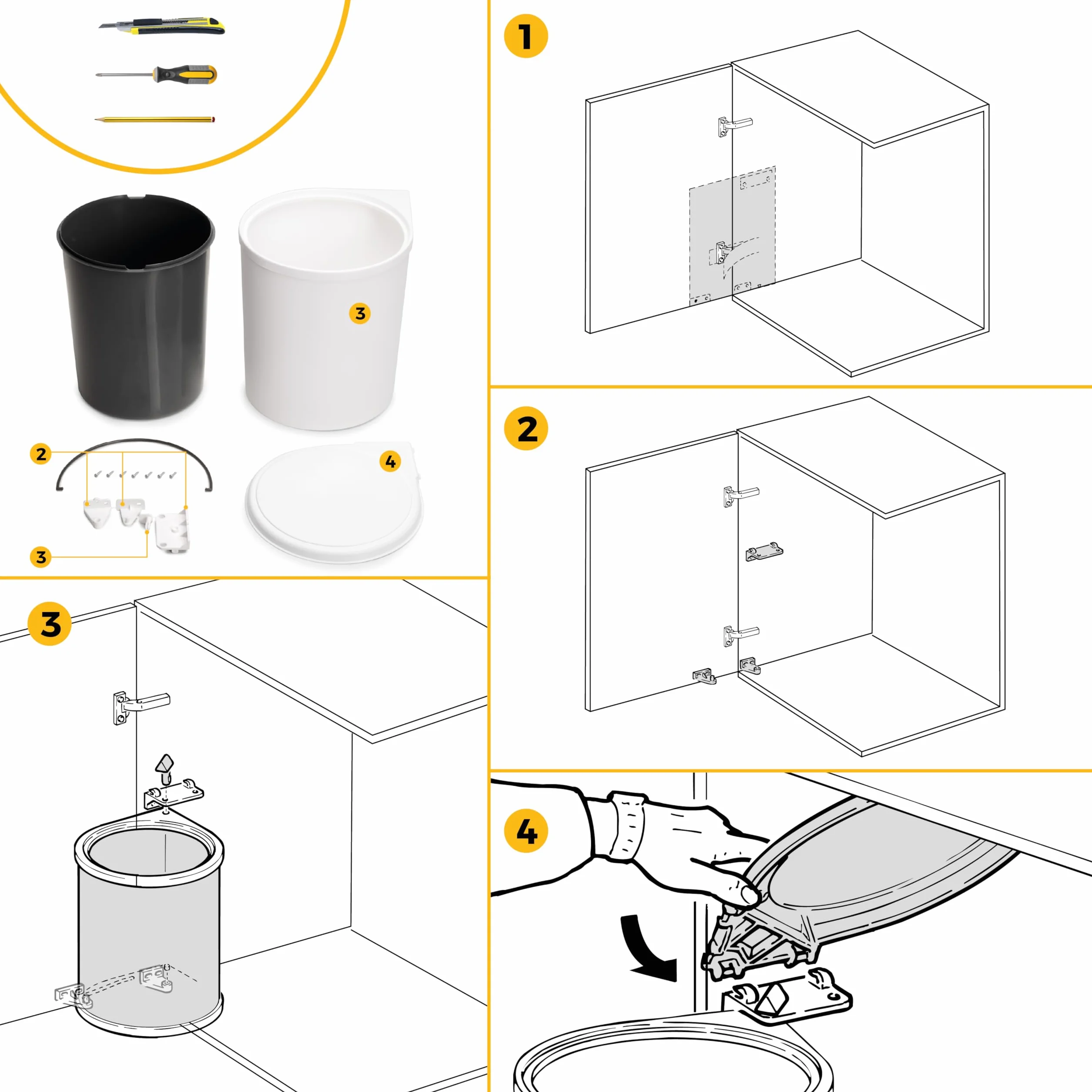 Emuca Poubelles de Porte de Meuble 13L avec Couvercle Automatique Plastique Blanc