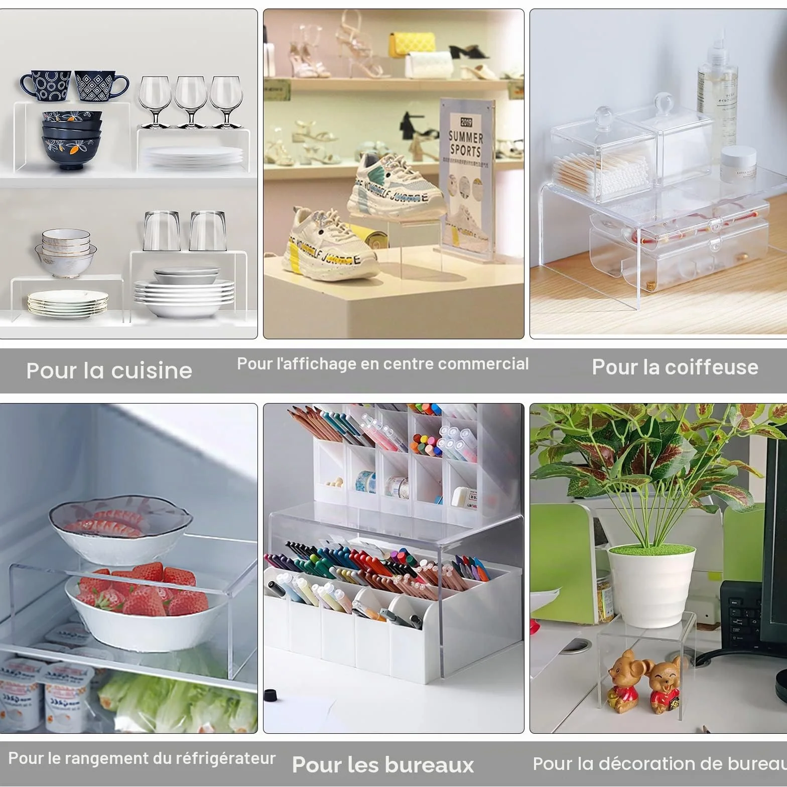 Lot de 8 rehausseurs en acrylique transparent à 4 niveaux, support multifonction pour cupcakes, cosmétiques, objets de collection (Rectangulaire)