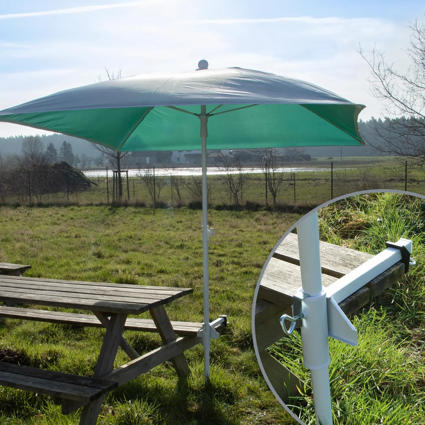 Com-Four Porte-Parasol en Métal Support de Balcon pour Parasols Extra Large Blanc