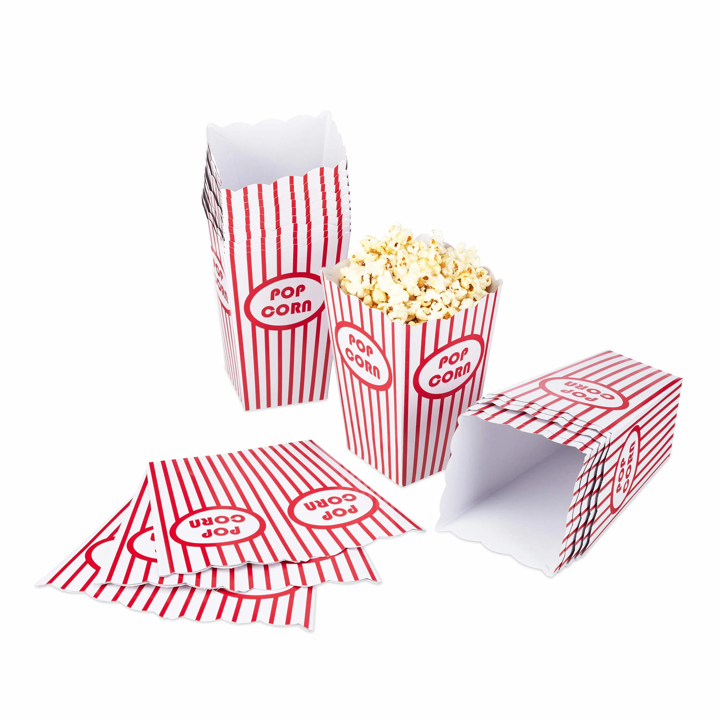 Relaxdays Boîtes à Pop-Corn Lot de 48, Carton Blanc-Rouge, Rétro