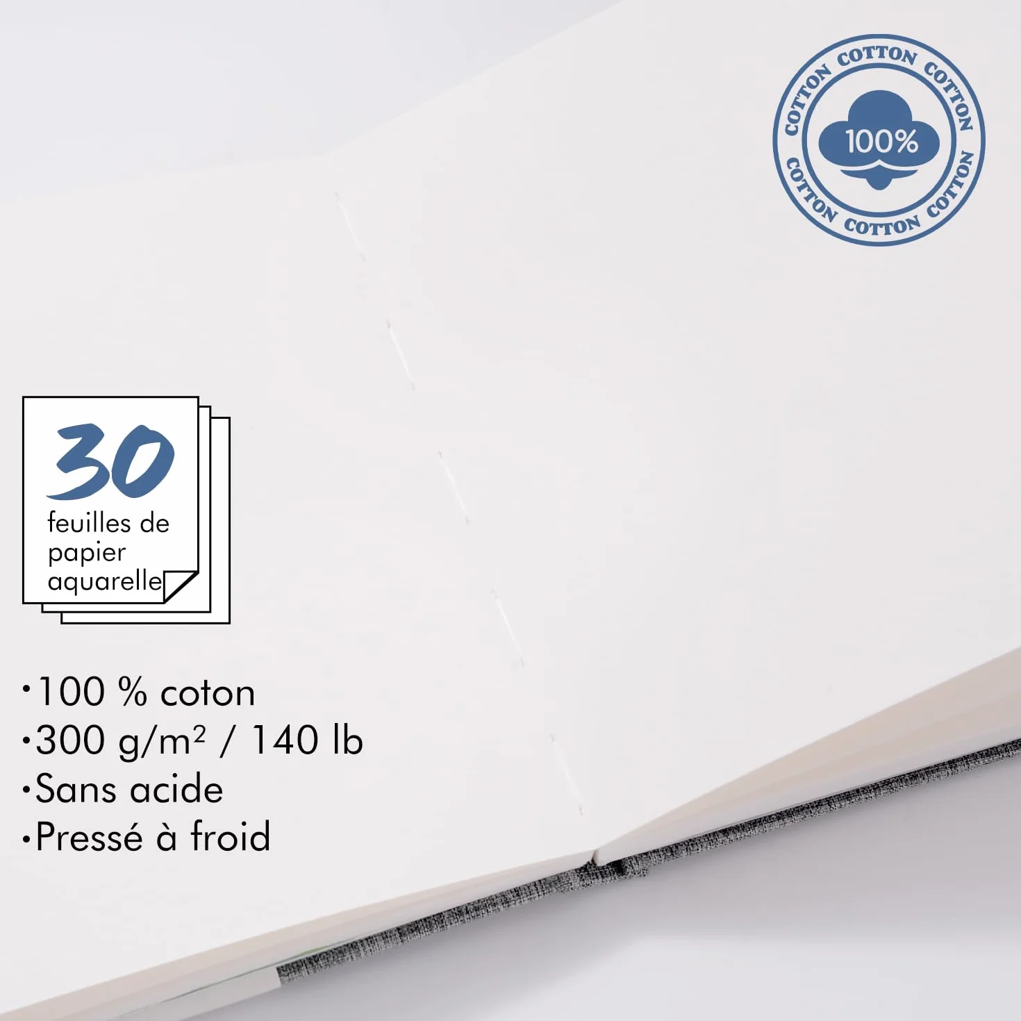 Carnet de Croquis Aquarelle Coton 19x19cm 30 Feuilles 300 g/m² Sans Acide Papier Aquarelle