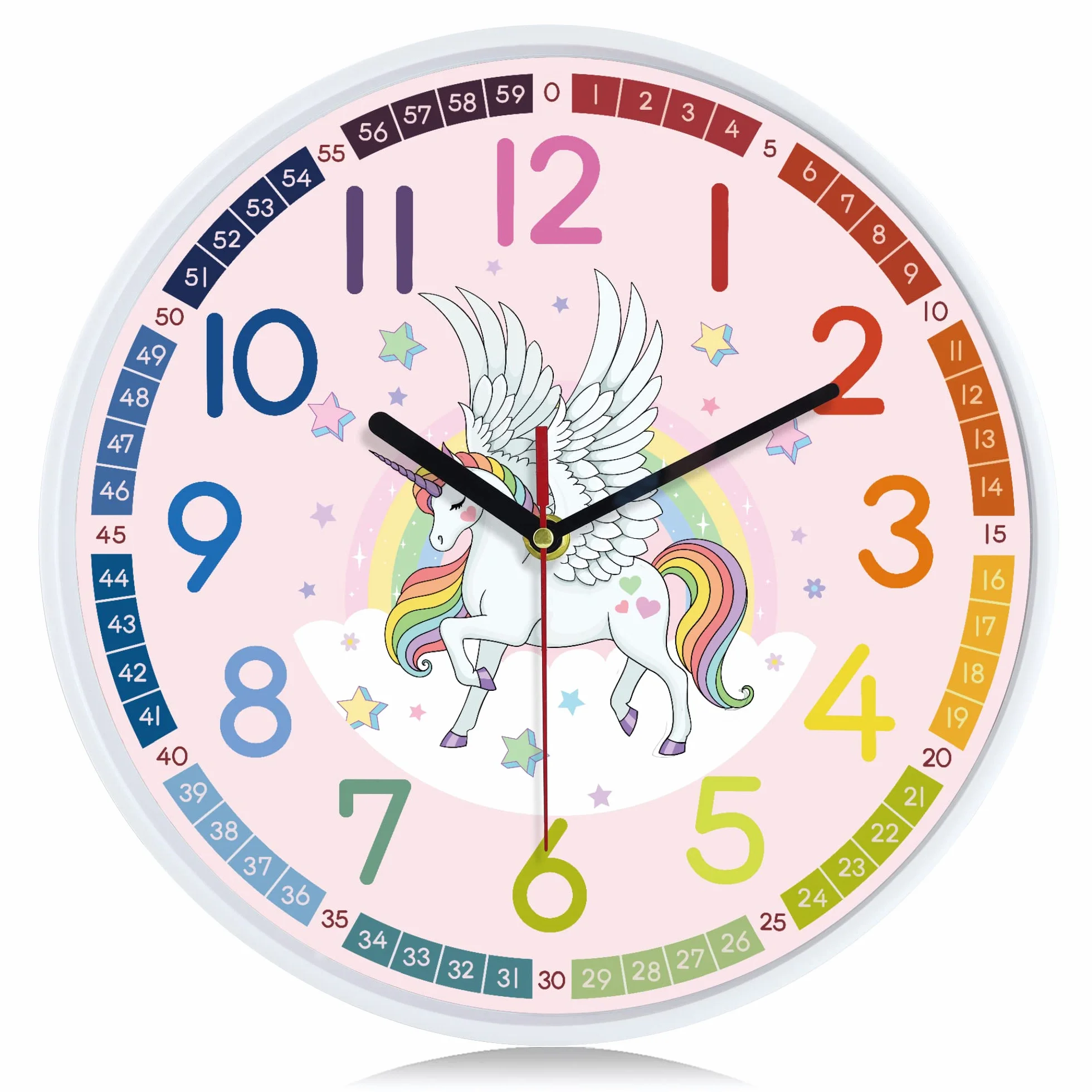 Lafocuse Horloge Murale Licorne Rose 30cm Silencieuse Facile à Lire pour Salon Chambre