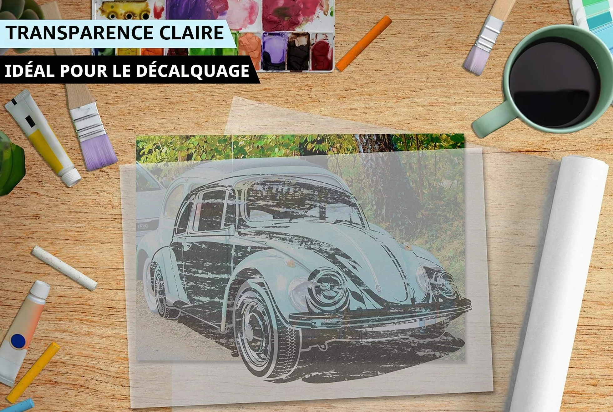 ELES VIDA Rouleau de papier à patron 42 cm x 50 m 35 g/m² - Papier à dessin blanc transparent