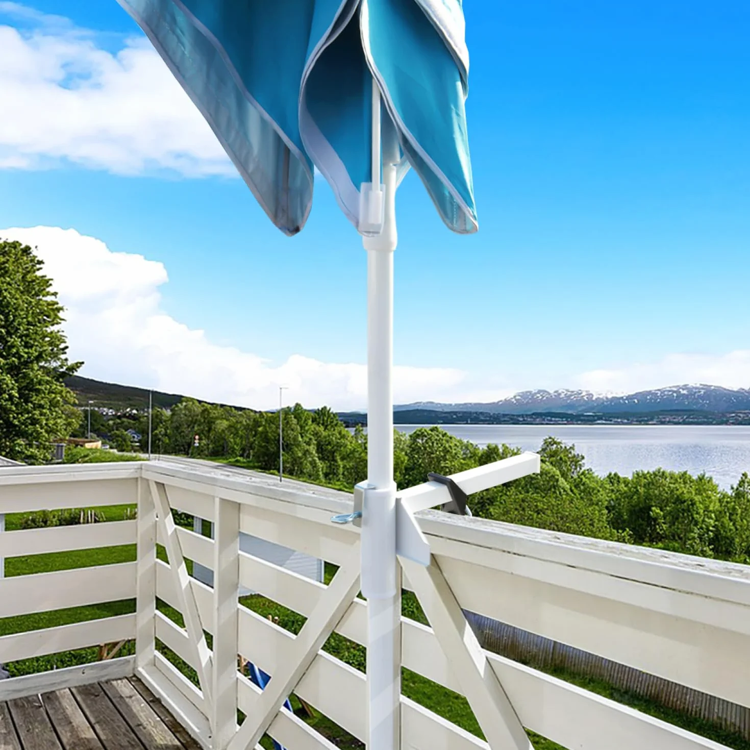 Com-Four Porte-Parasol en Métal Support de Balcon pour Parasols Extra Large Blanc